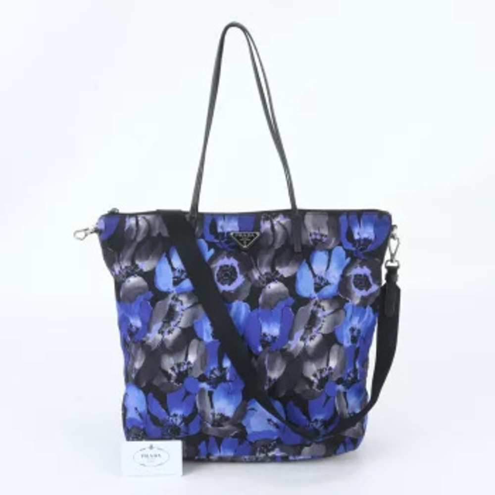 Prada Tessuto Bag Triangular Leather Tote Shoulder Bag Blue